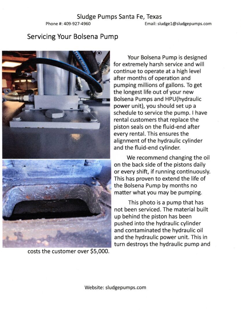 A page of instructions for servicing the belzona pump.